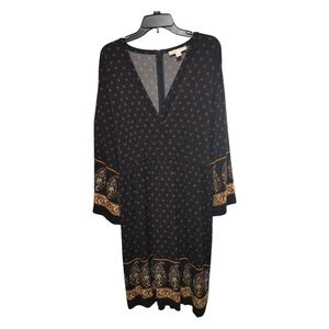 Michael Kors Black Gold Floral Patterned Wide Sleeve Dress Womens Plus Size XXL